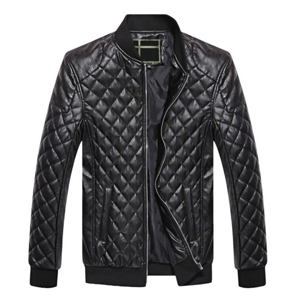 Men's Pu Leather Jacket Stand Collar Men's Thick Warm Clothing Motorcycle Leathe - Picture 1 of 1